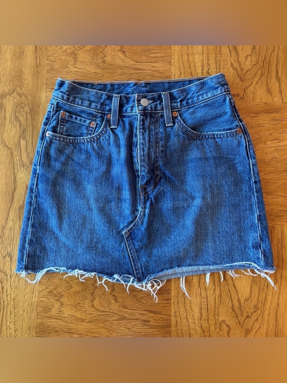 Levi's Blue Denim Raw-Hem Mini Skirt 25 waist
